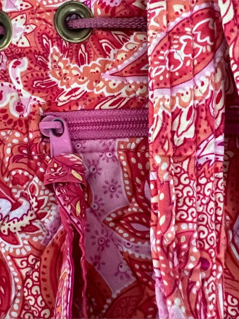 Vera Bradley Original Drawstring Backpack, Sherbet Pink & Orange Paisley